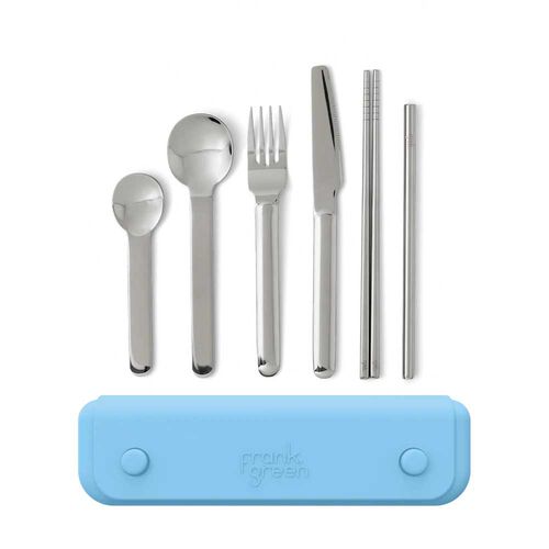 frank green 6 Piece Cutlery Set in Silicone Pouch Sky Blue